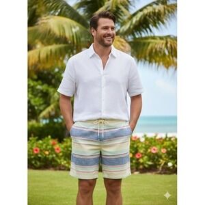 Tommy Bahama Men's Cabana Coast Stripe Shorts Madras Blue Size XXL